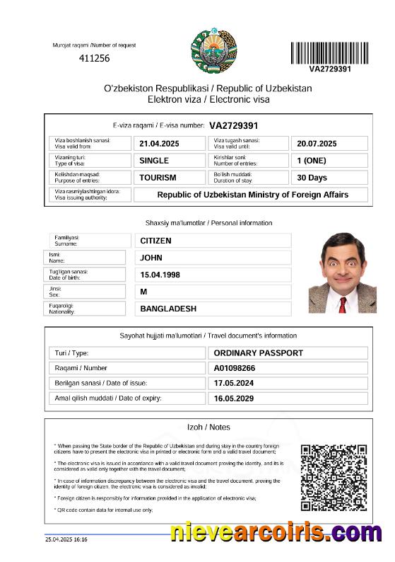 Uzbekistan electronic visa, version 2
